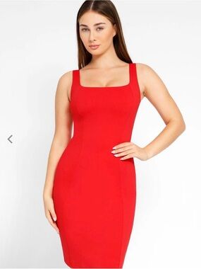 Popilush classic Red Sheath Dress - Sleek Sleeveless Design